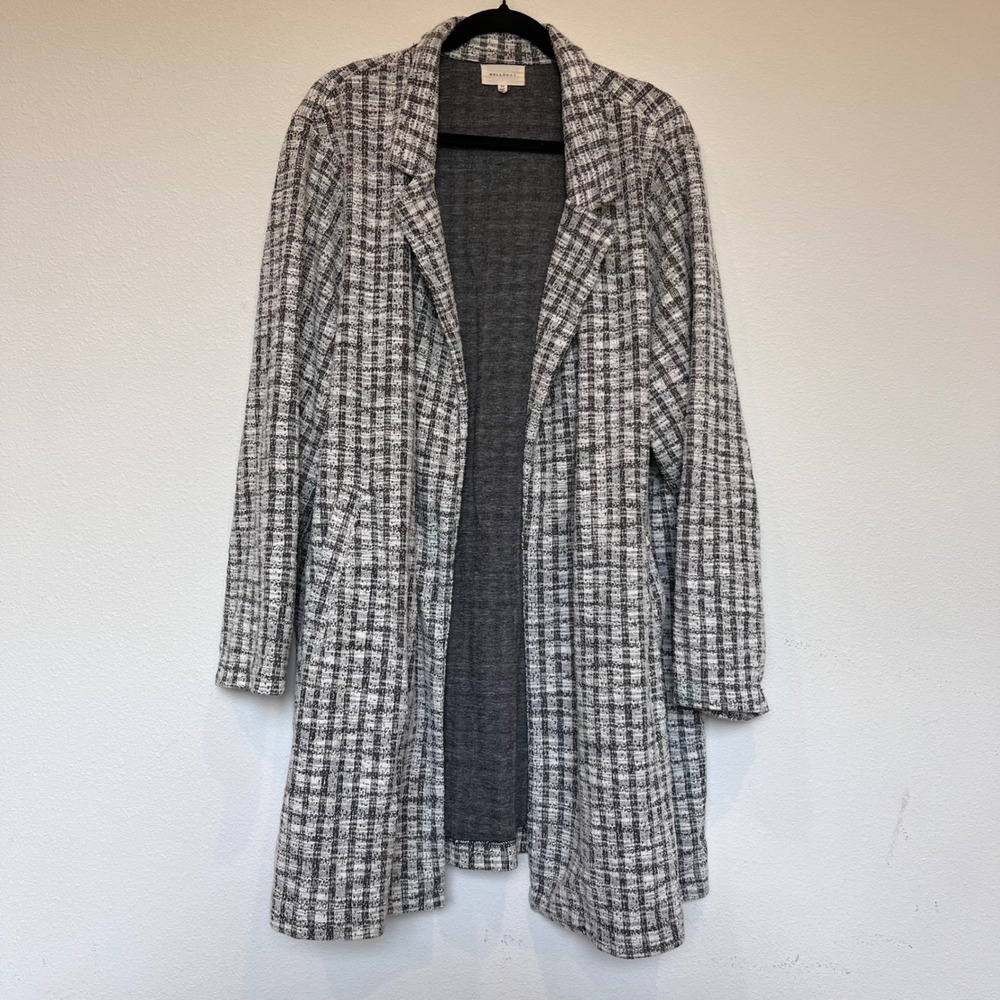 Melloday Womens 3X Black White Plaid Open Front Coat Longline Cardigan Jacket